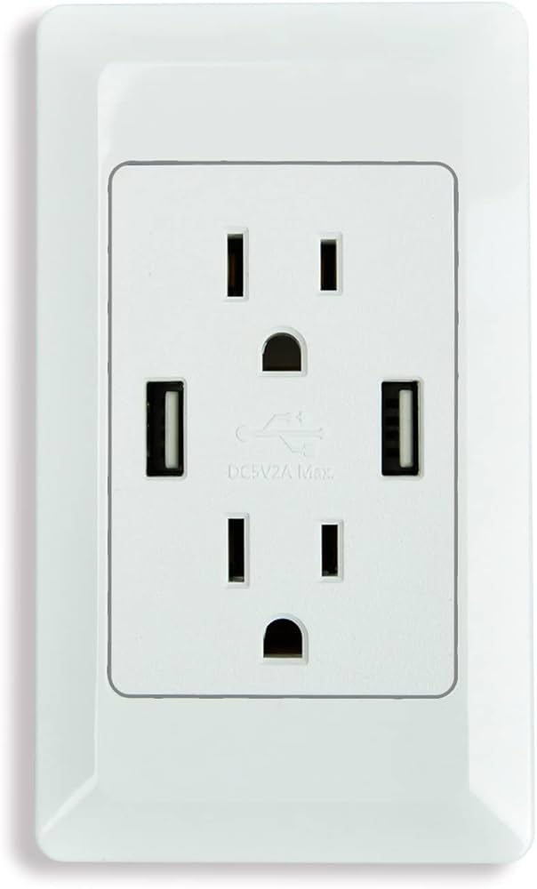 Dual USB, 1/2 Hot Duplex Outlet Receptacle
