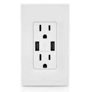 Duplex Decora Receptacle/Dual USB Ports/15AMP/White