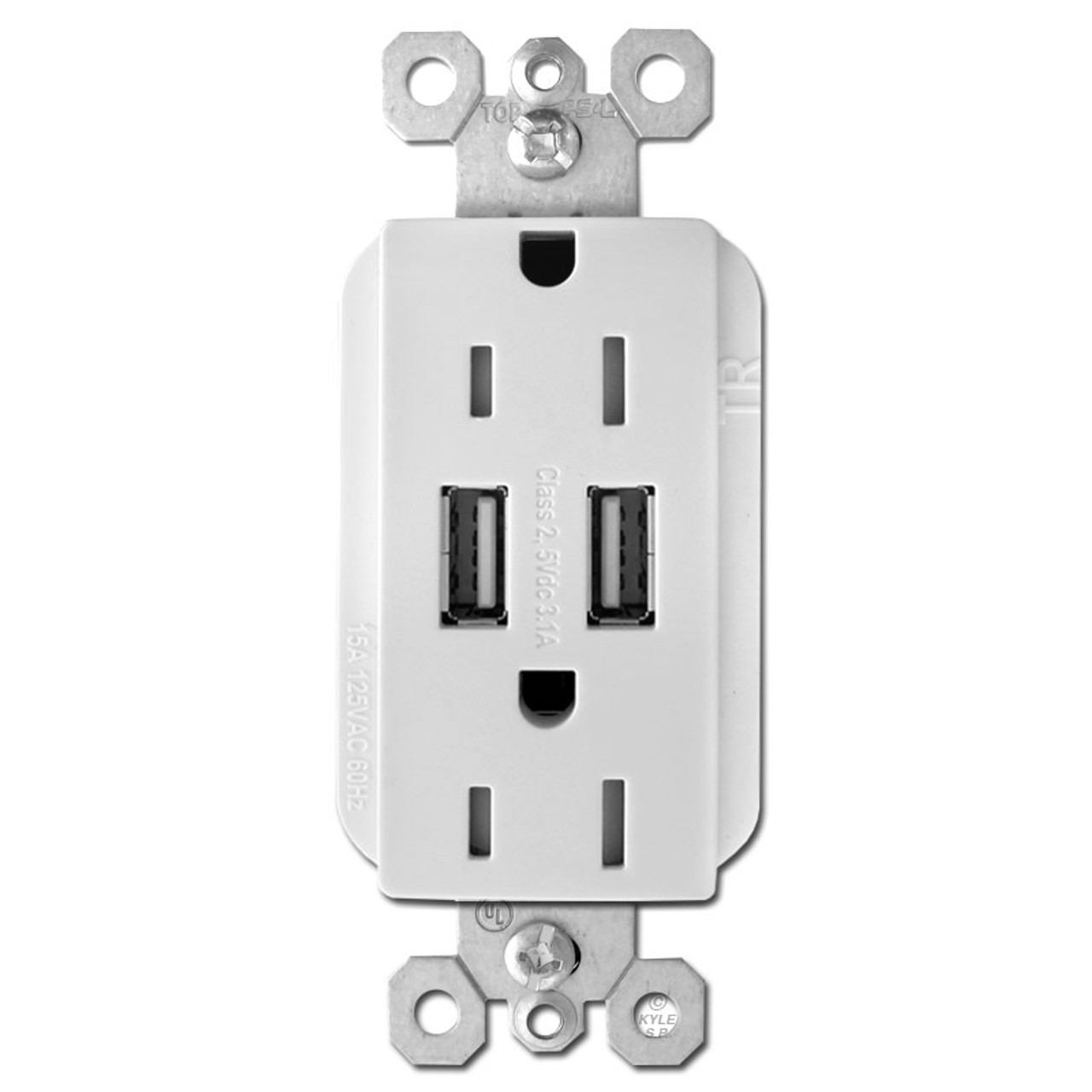 Dual USB, 1/2 Hot Duplex Outlet Receptacle - Image 2
